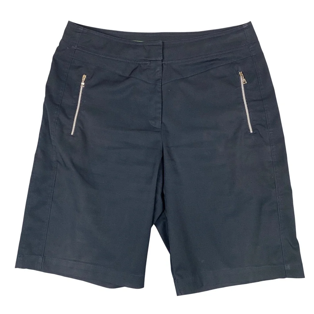 Tail Tech Golf Navy Blue Performance Zipper Pocket Bermuda Shorts Womens 10
